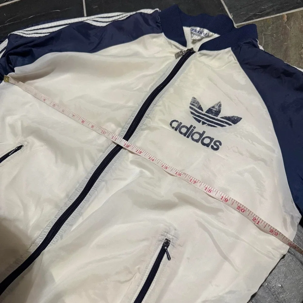 VINTAGE 80s Adidas Navy & White Track Jacket - Large